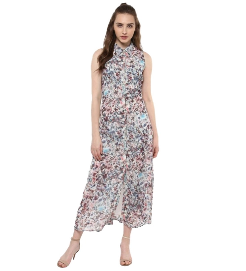 Women's Polyester Chiffon Printed Sleeveless Dress (Multicolor)