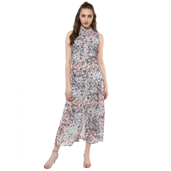 Dropship Women's Polyester Chiffon Printed Sleeveless Dress (Multicolor)