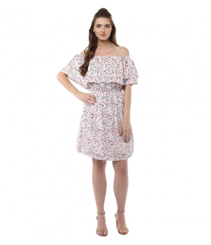 Women's Rayon Floral Half Sleeve Above Knee Dress (Multicolor)