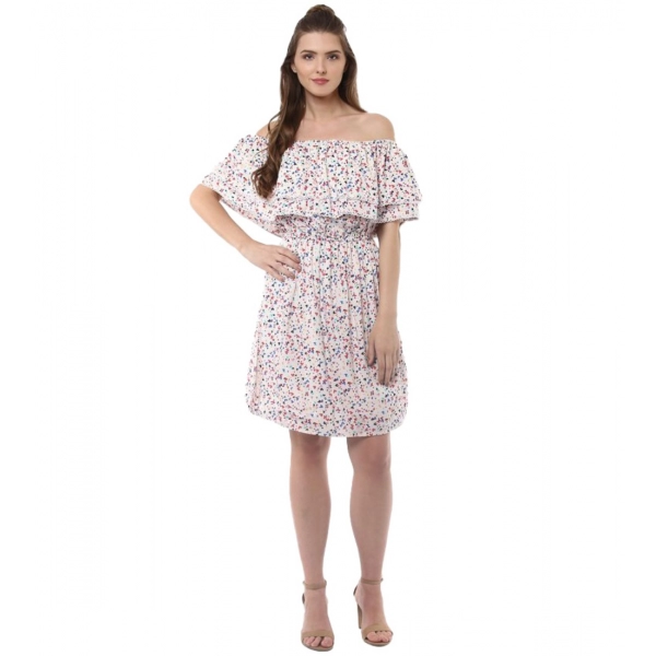 Dropship Women's Rayon Floral Half Sleeve Above Knee Dress (Multicolor)