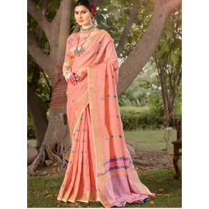 Generic Women's Cotton Printed Saree With Unstitched Blouse 5.5Mtr (Orange)