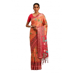 Generic Women's Cotton Printed Saree With Unstitched Blouse 5.5Mtr (Multicolor)