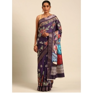 Generic Women's Cotton Printed Saree With Unstitched Blouse 5.5Mtr (Purple-Pink)