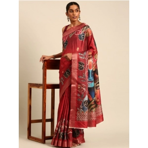 Generic Women's Cotton Printed Saree With Unstitched Blouse 5.5Mtr (Red)