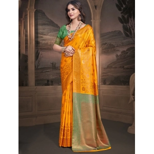 Generic Women's Silk Woven Design Saree With Unstitched Blouse 5.5Mtr (Yellow)