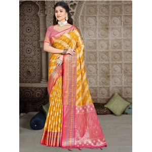 Generic Women's Silk Woven Design Saree With Unstitched Blouse 5.5Mtr (Mustard)