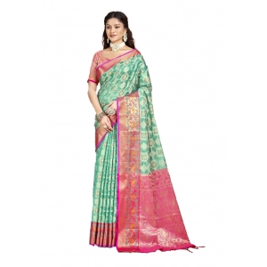 Generic Women's Silk Woven Design Saree With Unstitched Blouse 5.5Mtr (Green)