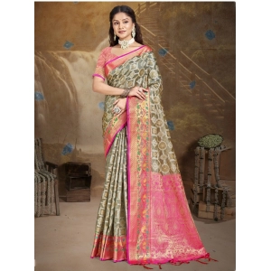 Generic Women's Silk Woven Design Saree With Unstitched Blouse 5.5Mtr (Grey)