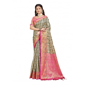 Generic Women's Silk Woven Design Saree With Unstitched Blouse 5.5Mtr (Grey)