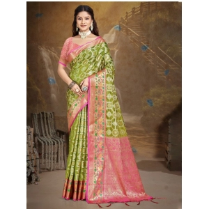 Generic Women's Silk Woven Design Saree With Unstitched Blouse 5.5Mtr (Green)