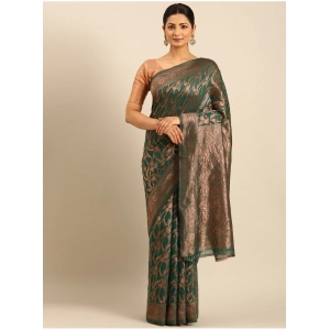 Generic Women's Cotton Woven Design Saree With Unstitched Blouse 5.5Mtr (Green)