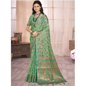 Generic Women's Organza Woven Design Saree With Unstitched Blouse 5.5Mtr (Green)