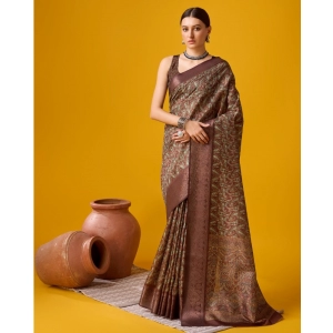 Generic Women's Cotton Printed Saree With Unstitched Blouse 5.5Mtr (Brown)