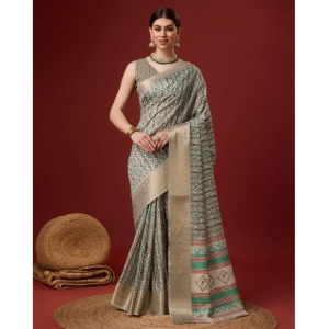 Generic Women's Cotton Printed Saree With Unstitched Blouse 5.5Mtr (Turquoise)