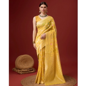 Generic Women's Cotton Woven Design Saree With Unstitched Blouse 5.5Mtr (Yellow)