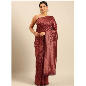 Generic Women's Cotton Woven Design Saree With Unstitched Blouse 5.5Mtr (Wine)