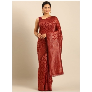 Generic Women's Cotton Woven Design Saree With Unstitched Blouse 5.5Mtr (Maroon)