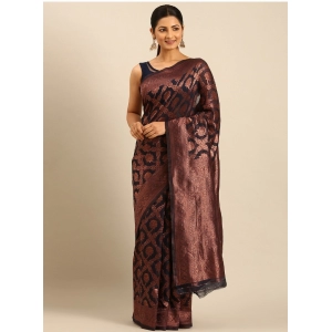Generic Women's Cotton Woven Design Saree With Unstitched Blouse 5.5Mtr (Navy-Blue)