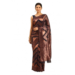 Generic Women's Cotton Woven Design Saree With Unstitched Blouse 5.5Mtr (Navy-Blue)