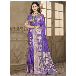 Generic Women's Silk Woven Design Saree With Unstitched Blouse 5.5Mtr (Lavender)