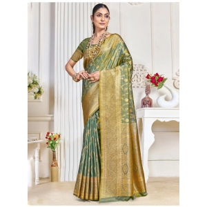 Generic Women's Silk Printed Saree With Unstitched Blouse 5.5Mtr (Green)