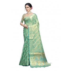 Generic Women's Organza Woven Design Saree With Unstitched Blouse 5.5Mtr (Green)