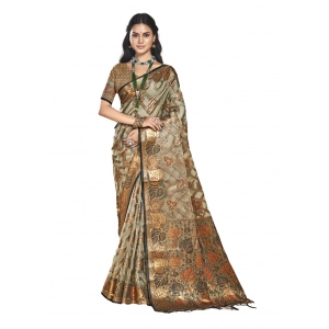 Generic Women's Organza Woven Design Saree With Unstitched Blouse 5.5Mtr (Grey)