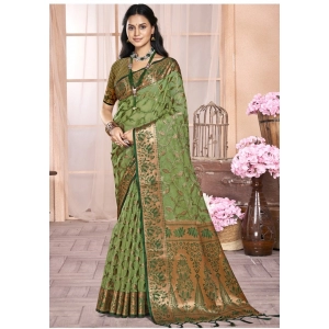 Generic Women's Organza Woven Design Saree With Unstitched Blouse 5.5Mtr (Green)