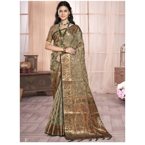 Generic Women's Organza Woven Design Saree With Unstitched Blouse 5.5Mtr (Grey)