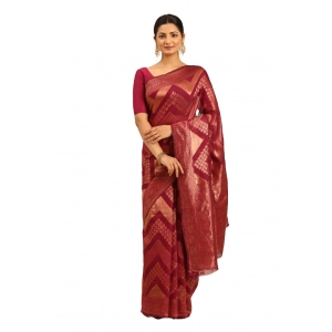 Generic Women's Cotton Woven Design Saree With Unstitched Blouse 5.5Mtr (Magenta)