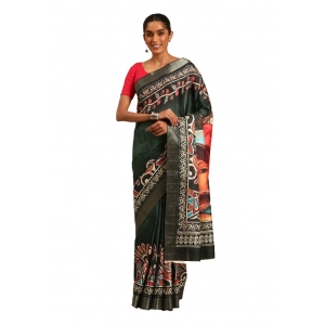 Generic Women's Cotton Printed Saree With Unstitched Blouse 5.5Mtr (Green)