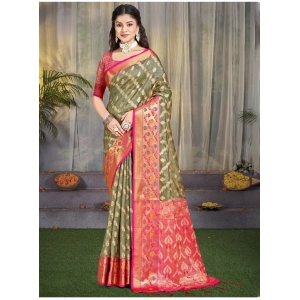 Generic Women's Silk Woven Design Saree With Unstitched Blouse 5.5Mtr (Grey)