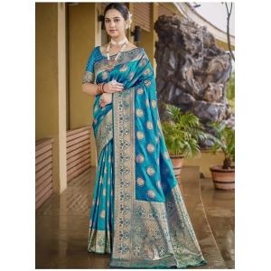 Generic Women's Silk Woven Design Saree With Unstitched Blouse 5.5Mtr (SkyBlue)