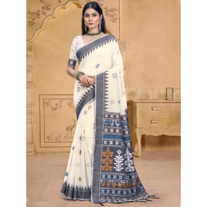 Generic Women's Cotton Printed Saree With Unstitched Blouse 5.5Mtr (Grey)
