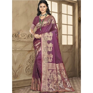 Generic Women's Silk Woven Design Saree With Unstitched Blouse 5.5Mtr (Burgundy)