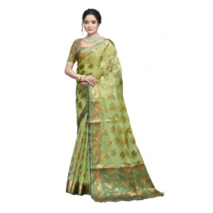 Generic Women's Organza Woven Design Saree With Unstitched Blouse 5.5Mtr (Green)