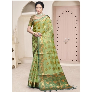 Generic Women's Organza Woven Design Saree With Unstitched Blouse 5.5Mtr (Green)