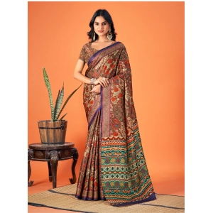 Generic Women's Polyester Printed Saree With Unstitched Blouse 5.5Mtr (Multicolor)