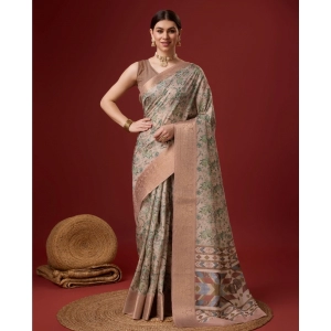 Generic Women's Cotton Printed Saree With Unstitched Blouse 5.5Mtr (Peach)