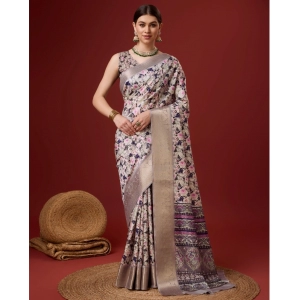 Generic Women's Cotton Printed Saree With Unstitched Blouse 5.5Mtr (Cream)