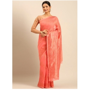 Generic Women's Cotton Woven Design Saree With Unstitched Blouse 5.5Mtr (Peach)