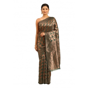 Generic Women's Cotton Woven Design Saree With Unstitched Blouse 5.5Mtr (Green)