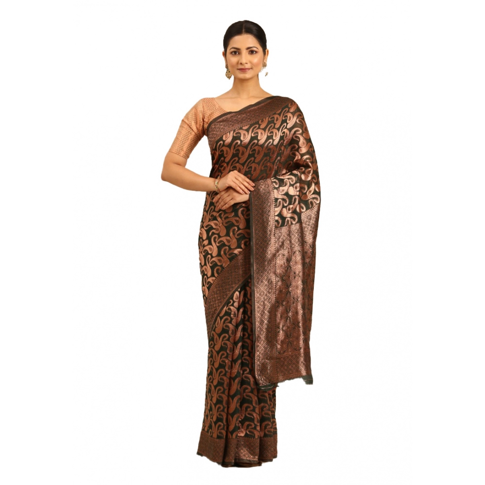 Generic Women's Cotton Woven Design Saree With Unstitched Blouse 5.5Mtr (Green)