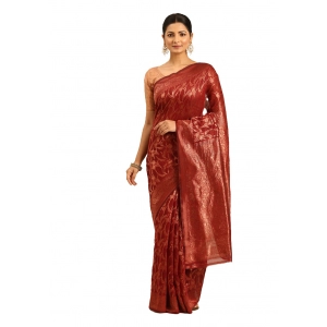 Generic Women's Cotton Woven Design Saree With Unstitched Blouse 5.5Mtr (Red)