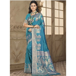 Generic Women's Silk Woven Design Saree With Unstitched Blouse 5.5Mtr (Blue)