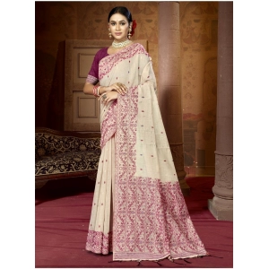 Generic Women's Cotton Printed Saree With Unstitched Blouse 5.5Mtr (Purple)