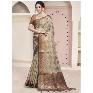 Generic Women's Organza Woven Design Saree With Unstitched Blouse 5.5Mtr (Grey)
