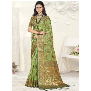 Generic Women's Organza Woven Design Saree With Unstitched Blouse 5.5Mtr (Green)
