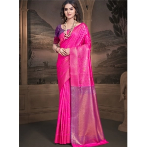 Generic Women's Silk Woven Design Saree With Unstitched Blouse 5.5Mtr (Pink)