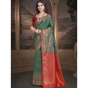 Generic Women's Silk Woven Design Saree With Unstitched Blouse 5.5Mtr (Green)